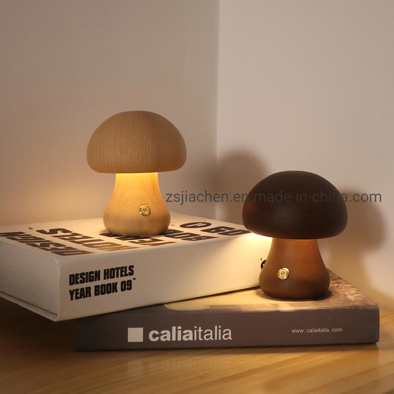 LED Mushroom Lamp Wooden Night Light for Baby Bedroom