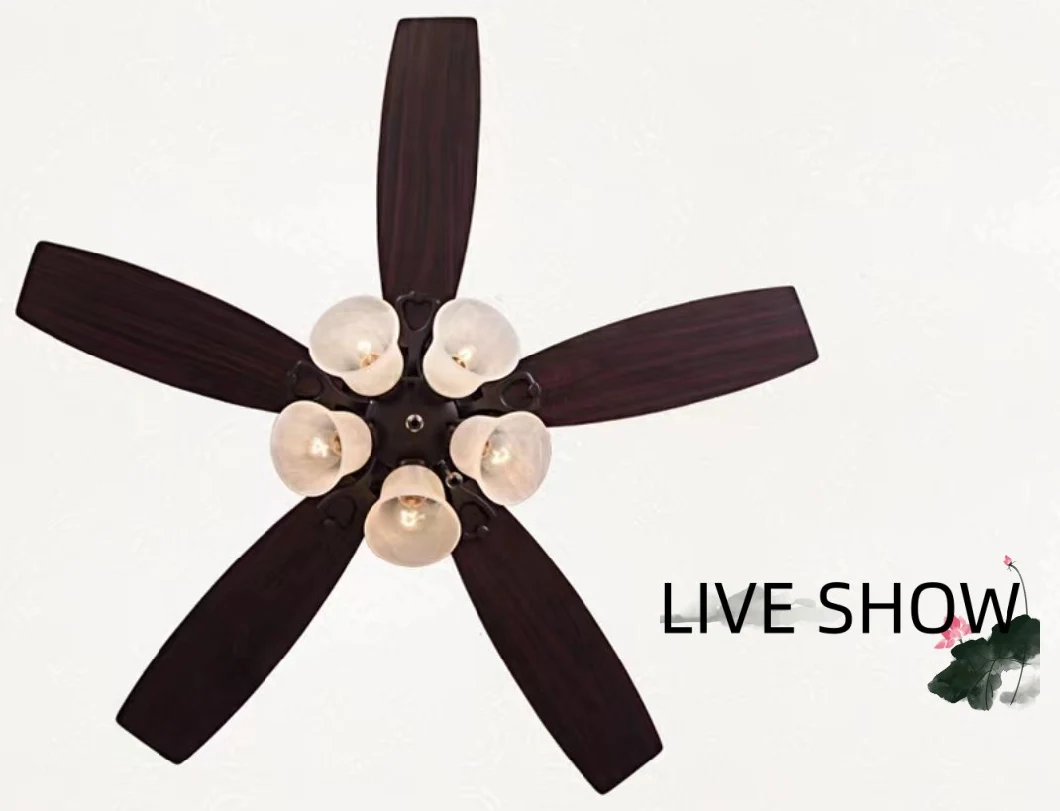 42 "/48" Fan Lamp 5 Blades Plywood Wood Light Luxury Wind Household Glass Lampshade Remote Control Fan Lamp Pendant