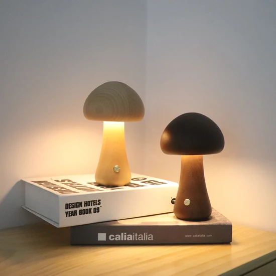 Lampe champignon à LED Veilleuse en bois pour chambre de bébé