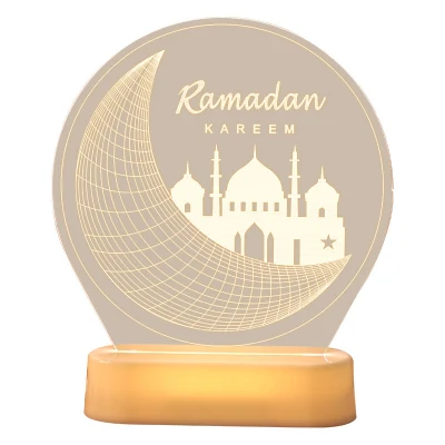 Nouvelles lumières chaudes de Ramadan de Base en bois acrylique de LED pour des décorations d'éclairage de vacances islamiques de Kareem